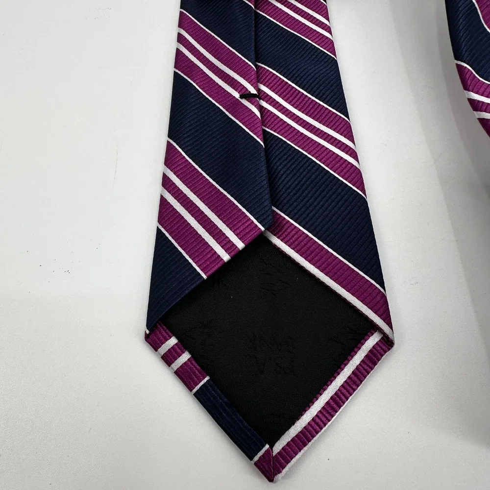 JOS A BANK TRAVELER Navy Purple White Stripe Silk‎ Necktie Mens Stain Resistant